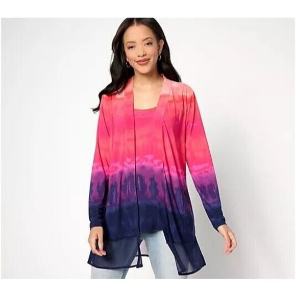 Attitudes by Renee Como Jersey & Triple Mesh Tank & Cardigan Set Berry Fields,S - Picture 1 of 1